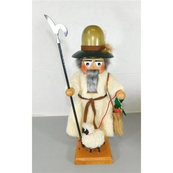 7/1296 Vintage Steinbach Big Nut Cracker Shepard on Wooden Stand Hand Made Net C - Picture 1 of 7